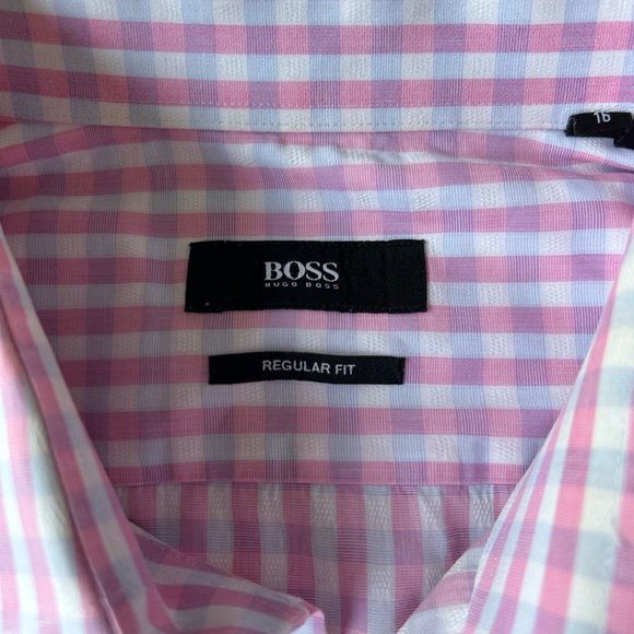 MENS HUGO BOSS PINK/WHITE/BLUE GINGHAM SHIRT - Picture 5 of 5